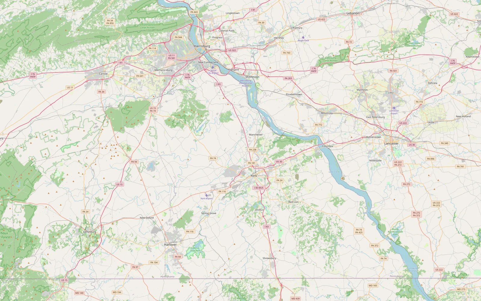 Map of the York, PA service area